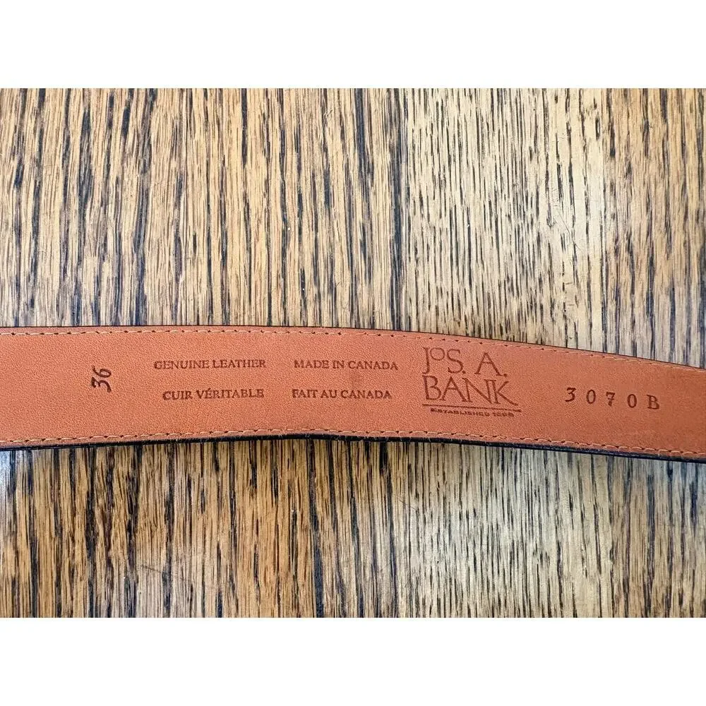Jos A Bank Leather Belt Size 36 Brown Embossed Gold Buckle Unisex